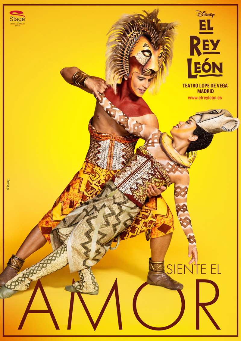 Cartel del musical del Rey León, el musical (Disney) elaborado por Enri Mür, producido por Stage Entertainment y fotografía de Richard Ramos