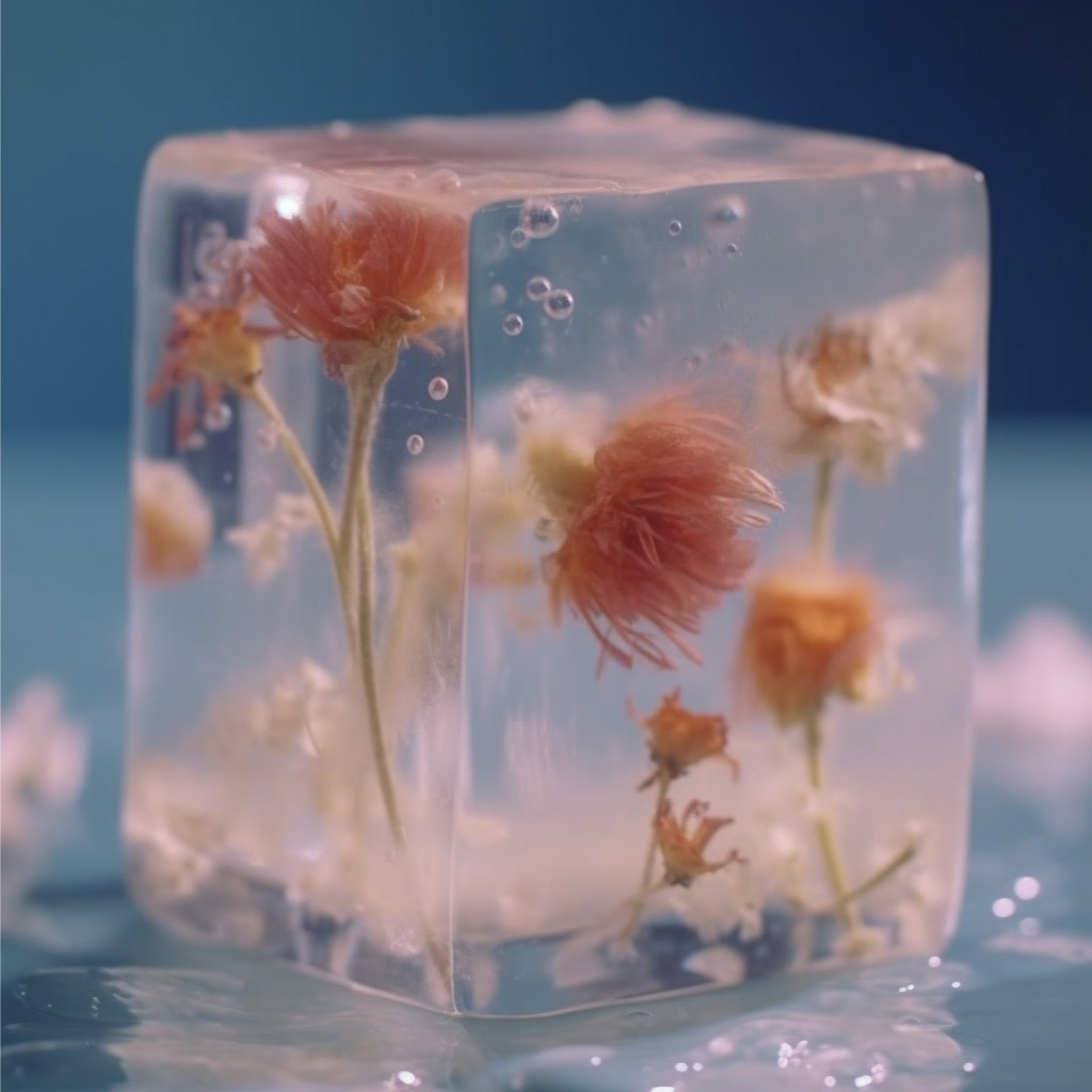 Frozen flowers - Foto realizada con Inteligencia Artificial por la fotógrafa Noah Pharrell junto a Enri Mür Studio.