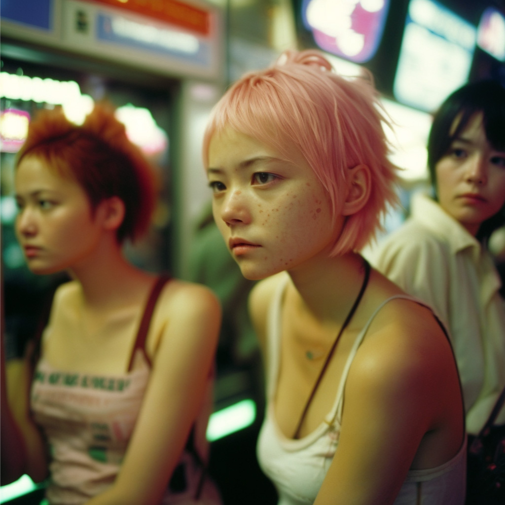 Asian pink hair - Foto realizada con Inteligencia Artificial por la fotógrafa Noah Pharrell junto a Enri Mür Studio.