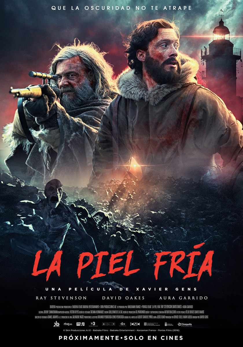 Cartel principal elaborado por José Haro para el lanzamiento de la película "La piel fría" dirigida por Xavier Gens.