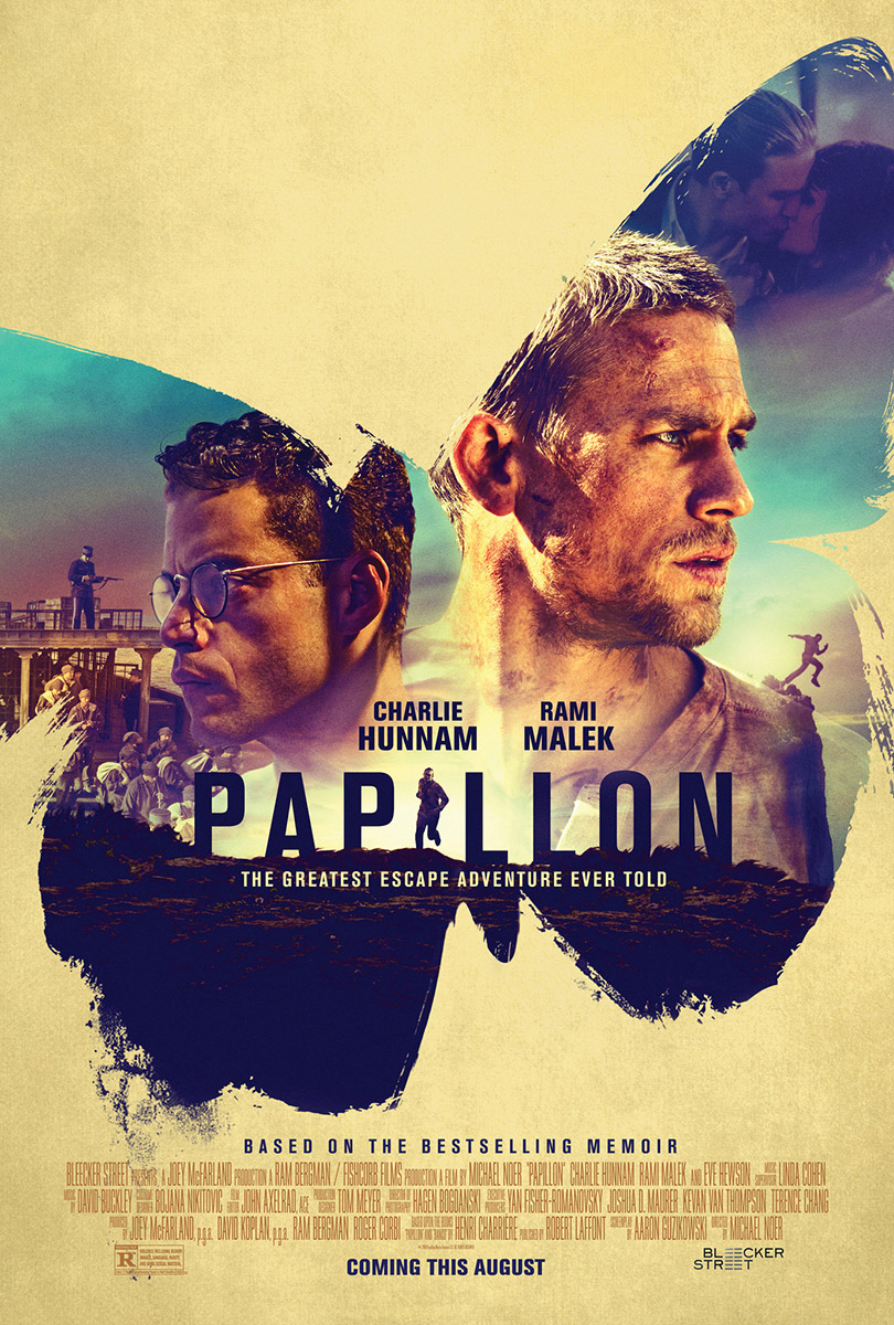 Keyarts elaborados por José Haro para el lanzamiento oficial de la película "Papillon" protagonizada por Charlie Hunnam y Rami Malek.